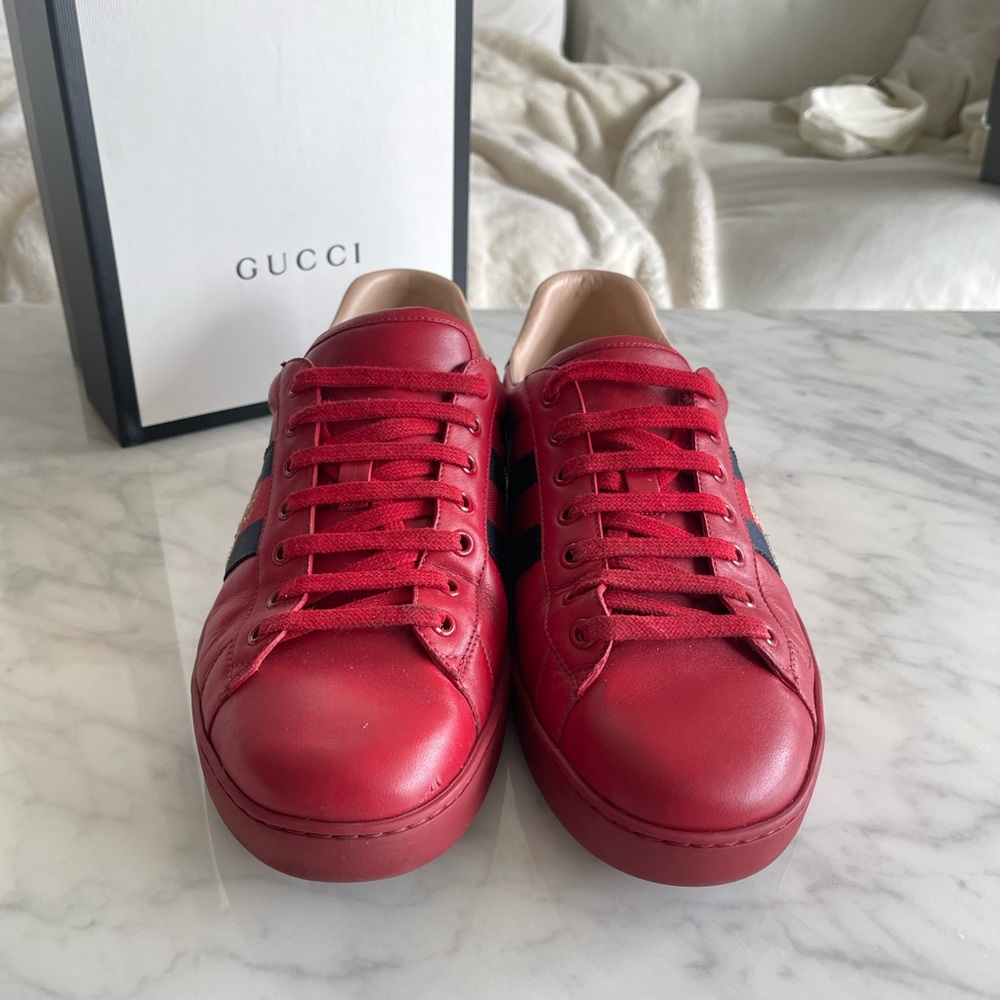 Gucci Ace Sneakers with Navy Stripe - Picture 4 of 11